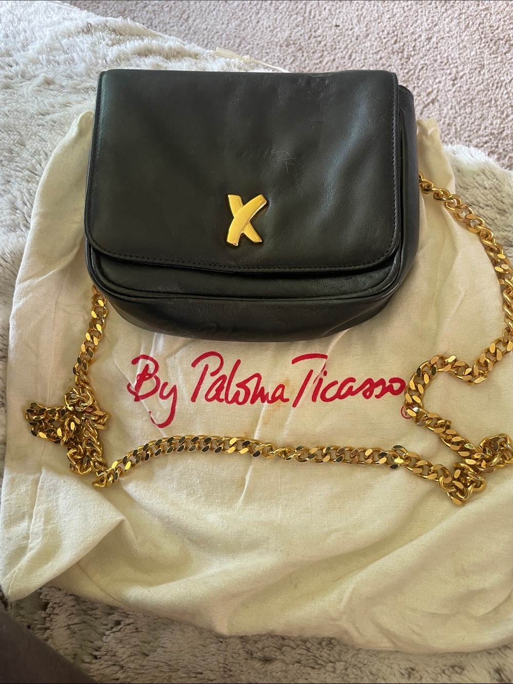 Paloma Picasso Black Leather Crossbody with Gold X Accent